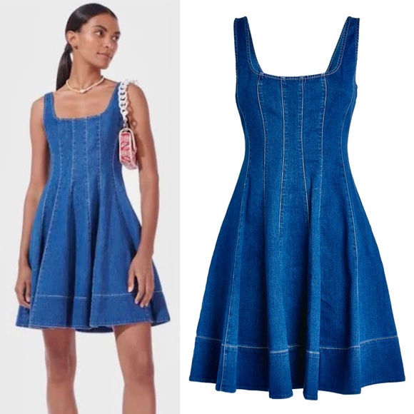 🌺🎉HP🎉🌺 NWT Staud Wells Denim Mini Dress - Picture 9 of 16